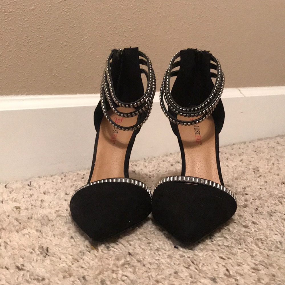 Black JustFab heels with ankle accent